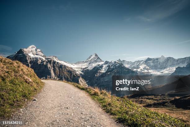 empty hiking road - swiss alps view foto e immagini stock