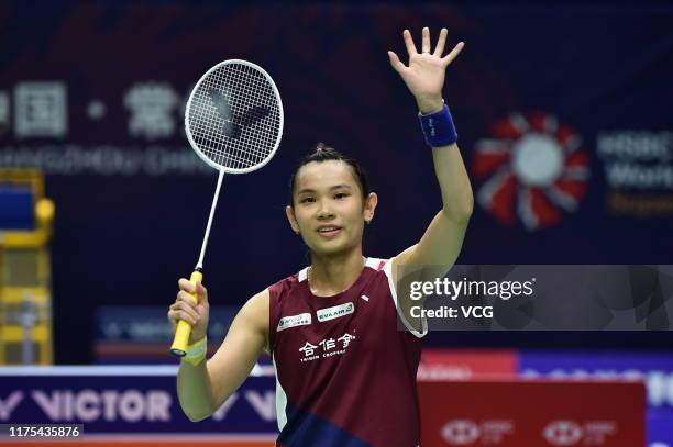 Tai Tzu Ying of Chinese Taipei competes in the Women's Singles first round match against Soniia Cheah of Malaysia on day two of 2019 China Badminton...