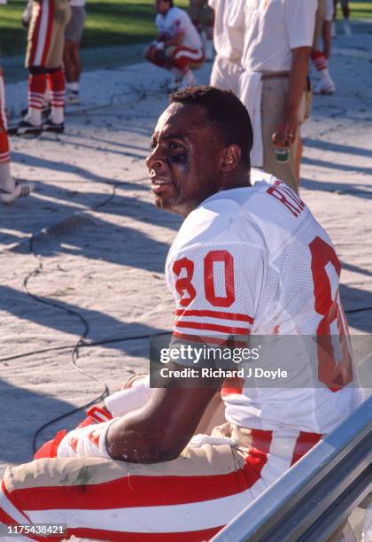 Jerry Rice on the sidelines. San Francisco 49ers 48 vs San Diego Chargers 10 at Jack Murphy Stadium in San Diego, California.