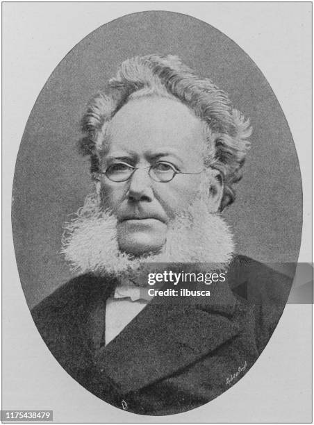 stockillustraties, clipart, cartoons en iconen met antieke portret van beroemde mannen: henrik ibsen - sideburn