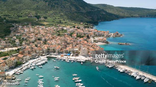 aerial view of vis island in croatia - vis croatia stock pictures, royalty-free photos & images