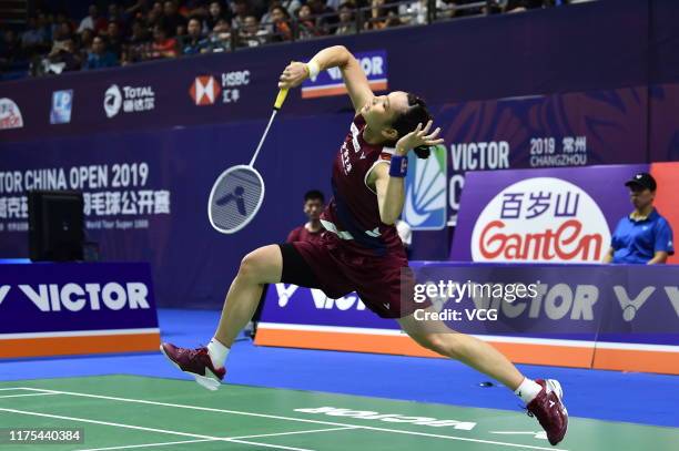 Tai Tzu Ying of Chinese Taipei competes in the Women's Singles first round match against Soniia Cheah of Malaysia on day two of 2019 China Badminton...