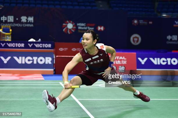 Tai Tzu Ying of Chinese Taipei competes in the Women's Singles first round match against Soniia Cheah of Malaysia on day two of 2019 China Badminton...