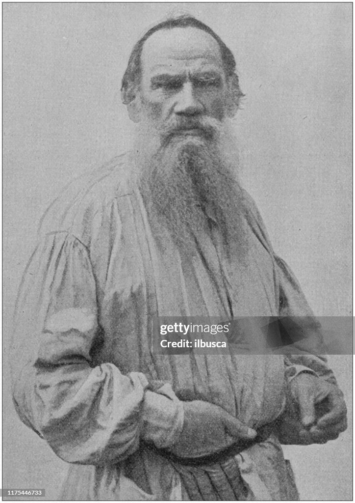 Antique portrait of famous men: Leo Tolstoy (Lev Nikolayevich Tolstoy)