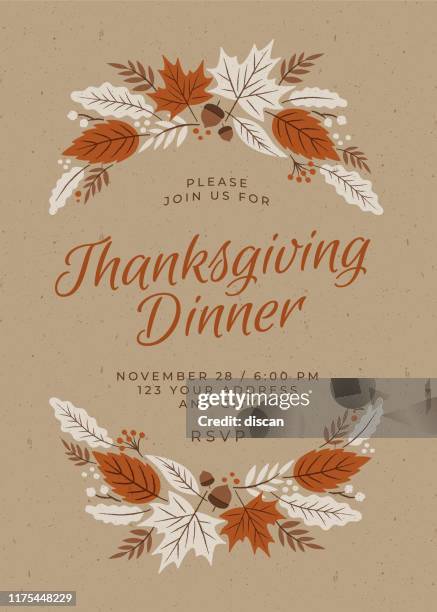 stockillustraties, clipart, cartoons en iconen met thanksgiving diner uitnodiging sjabloon. - autumn stock illustrations