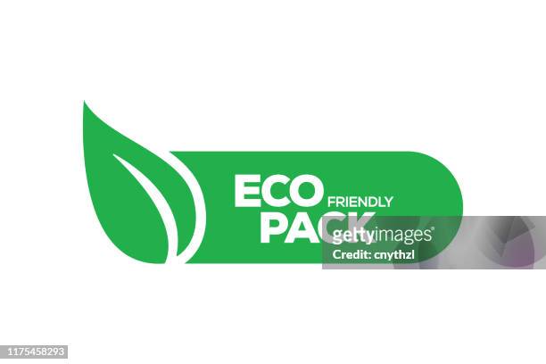 illustrazioni stock, clip art, cartoni animati e icone di tendenza di badge pacchetto ecologico - logo