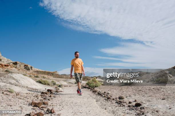 man exploring nature reserve, red rock canyon, cantil, california, united states - snakes beard stock pictures, royalty-free photos & images