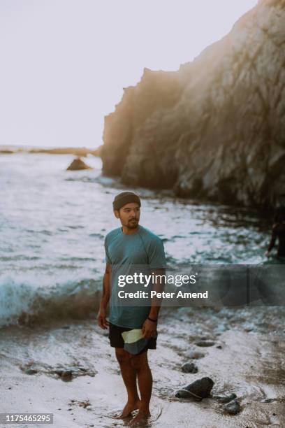 man relaxing on beach, big sur, california, united states - reconnecting with nature stock pictures, royalty-free photos & images