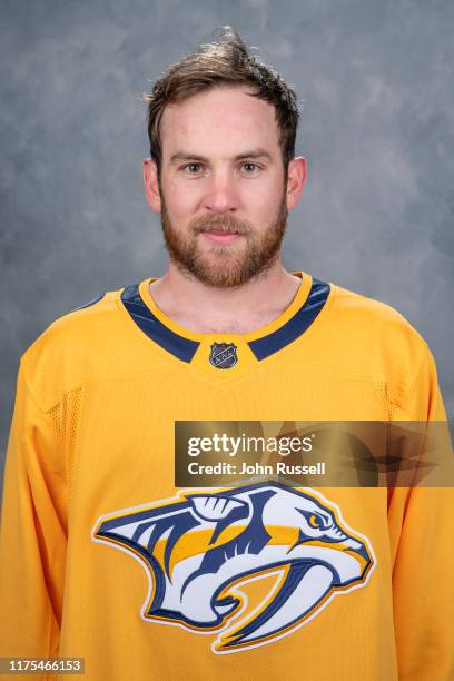 Yannick Weber of the Nashville Predators poses for his official headshot for the 2019-2020 season on September 12, 2019 at Bridgestone Arena in...