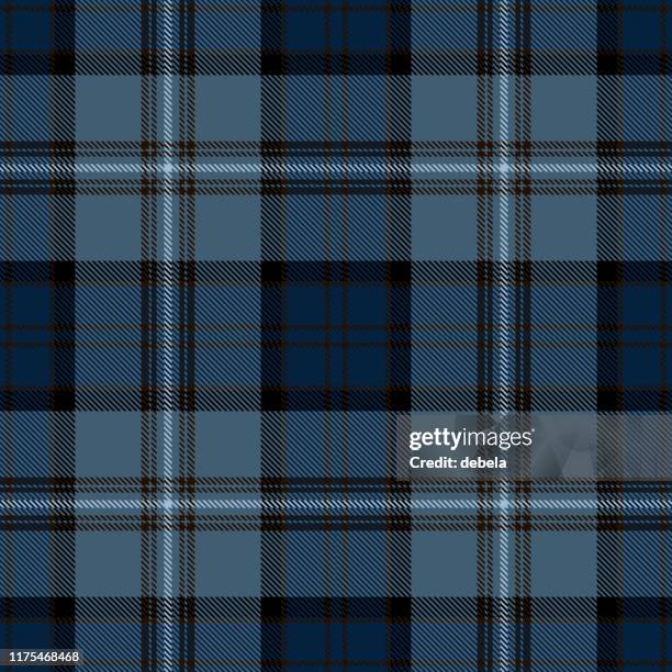 stockillustraties, clipart, cartoons en iconen met blauwe en bruine schotse tartan geruite textiel patroon - vod