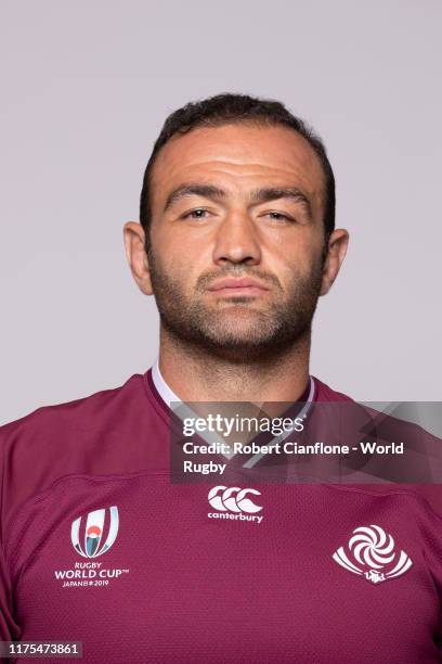 Mamuka Gorgodze of Georgia poses for a portrait during the Georgia Rugby World Cup 2019 squad photo call on September 16, 2019 in Nagoya, Aichi,...