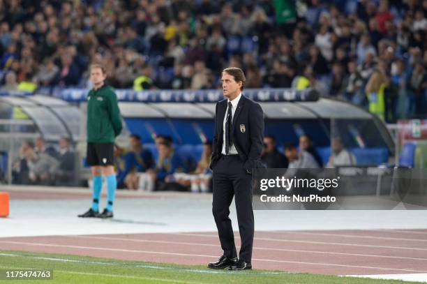 Roberto Mancini during the UEFA Euro 2020 qualifier between Italy and Greece on October 12, 2019 in Rome, Italy.