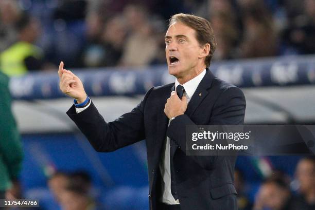 Roberto Mancini during the UEFA Euro 2020 qualifier between Italy and Greece on October 12, 2019 in Rome, Italy.