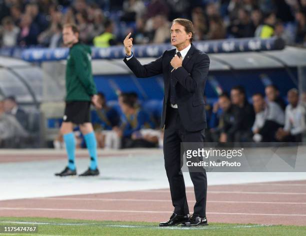 Roberto Mancini during the UEFA Euro 2020 qualifier between Italy and Greece on October 12, 2019 in Rome, Italy.