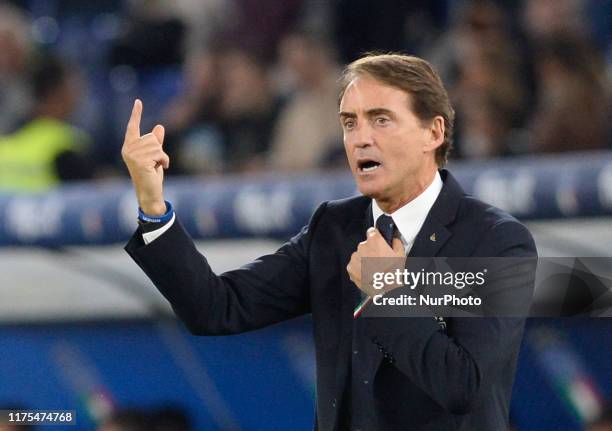 Roberto Mancini during the UEFA Euro 2020 qualifier between Italy and Greece on October 12, 2019 in Rome, Italy.