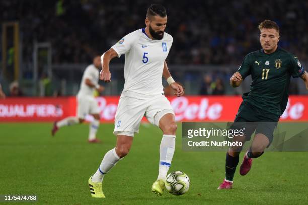 Dimitris Slovas of Grecia during the European Qualifiers match between Italia and Grecia at Stadio Olimpico on october 12, 2019 in Roma Italy.