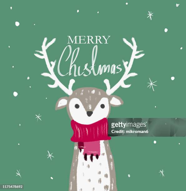 christmas illustration of reindeer - christmas card - hand drawn christmas card with reindeer ストックフォトと画像