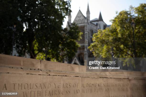 General view outside the Supreme Court during of a hearing on the legality of proroguing Parliament, on September 18, 2019 in London, England. The...