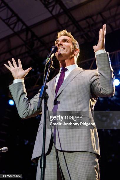 Ari Shapiro performs on stage with Pink Martini at McMenamins Edgefield in Troutdale, Oregon, USA on 17th August 2019.