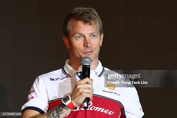 Kimi Raikkonen speaks on stage at the Richard Mille - RM 50-04 Kimi Raikkonen Launch on September 18, 2019 in Singapore.