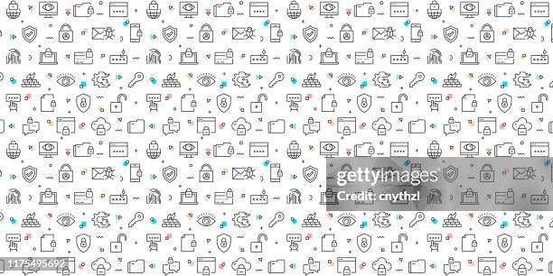 vektor-set von designvorlagen und elementen für cyber security im trendigen linearen stil-seamless-muster mit linearen icons im zusammenhang mit cyber security-vector - gdrp stock-grafiken, -clipart, -cartoons und -symbole