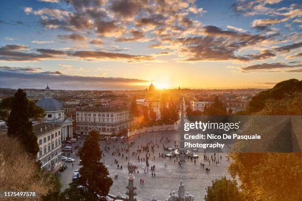 sunset at piazza del popolo - piazza del popolo rome stock pictures, royalty-free photos & images