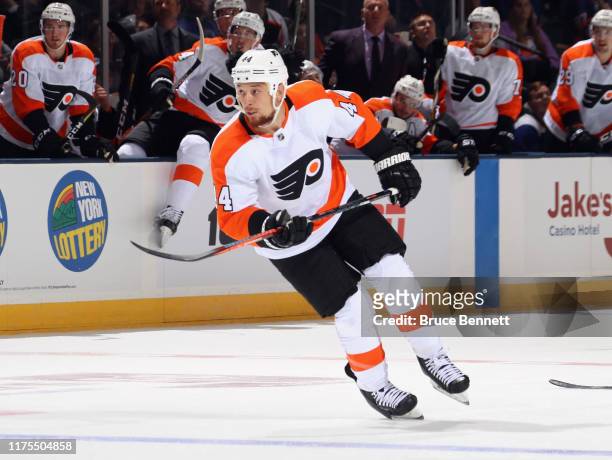 Chris Stewart of the Philadelphia Flyers skates against the New York Islanders at the Nassau Veterans Memorial Coliseum on September 17, 2019 in...
