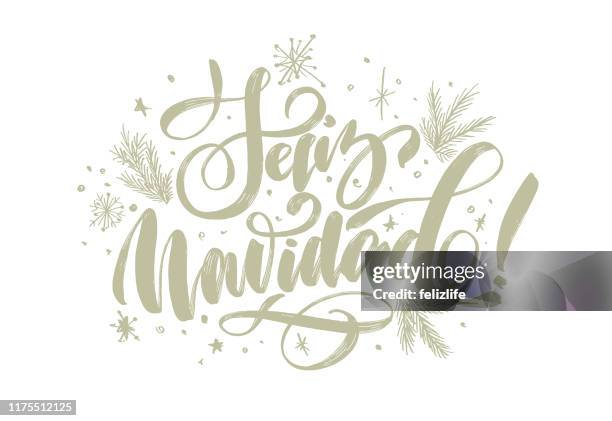 christmas background with lettering "merry christmas" in spanish "feliz navidad" for design of flyers, cards, web, postcard - sapin stock illustrations