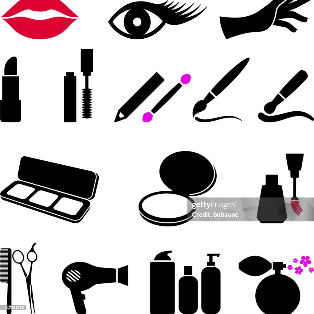 Maquillaje y cosméticos: negro & conjunto de iconos de vector blanco