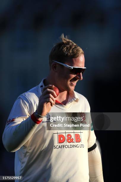 Simon Harmer of Essex celebrates victory during the Specsavers County Championship Division One match between Essex and Surrey at Cloudfm County...