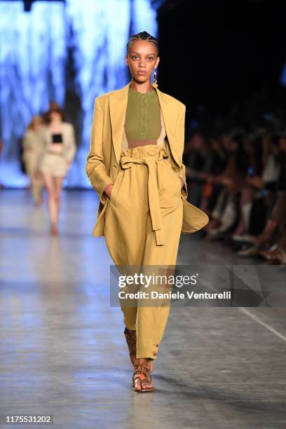 Model walks the runway at the Alberta Ferretti show during the Milan Fashion Week Spring/Summer 2020 on September 18, 2019 in Milan, Italy.