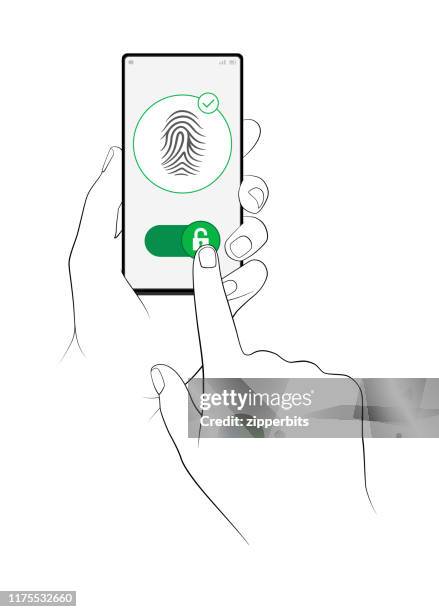 unlocking a screen with fingerprint authentication - gender neutral stock illustrations