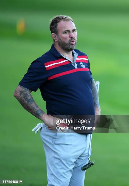 Scott Quinnell looks on during the BMW PGA Championship Pro-Am at Wentworth Golf Club on September 18, 2019 in Virginia Water, United Kingdom.