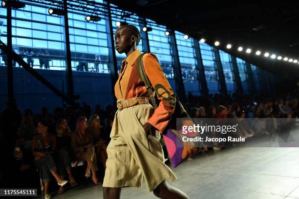 Model walks the runway at the Alberta Ferretti show during the Milan Fashion Week Spring/Summer 2020 on September 18, 2019 in Milan, Italy.