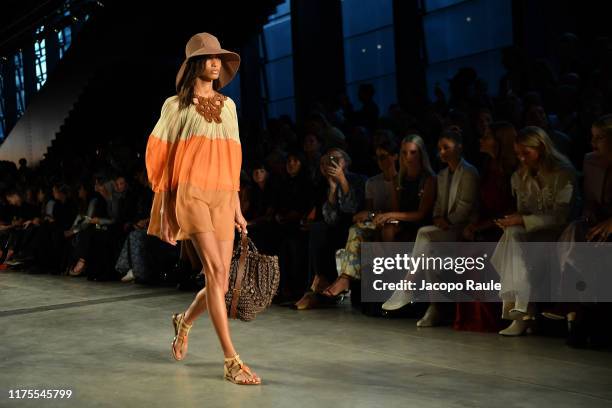 Model walks the runway at the Alberta Ferretti show during the Milan Fashion Week Spring/Summer 2020 on September 18, 2019 in Milan, Italy.