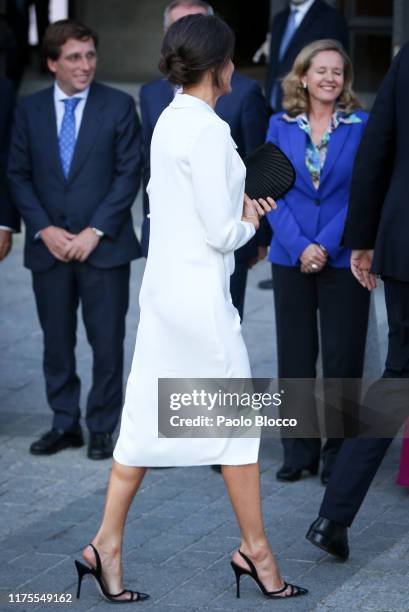 Queen Letizia of Spain and King Felipe VI arrive at Royal Theatre on September 18, 2019 in Madrid, Spain.