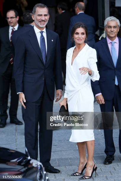 Queen Letizia of Spain and King Felipe VI of Spain arrive at Royal Theatre on September 18, 2019 in Madrid, Spain.