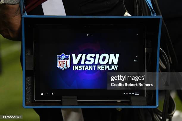 The Vision Instant Replay screen during the NFL game between the Oakland Raiders and the Denver Broncos at RingCentral Coliseum on September 09, 2019...