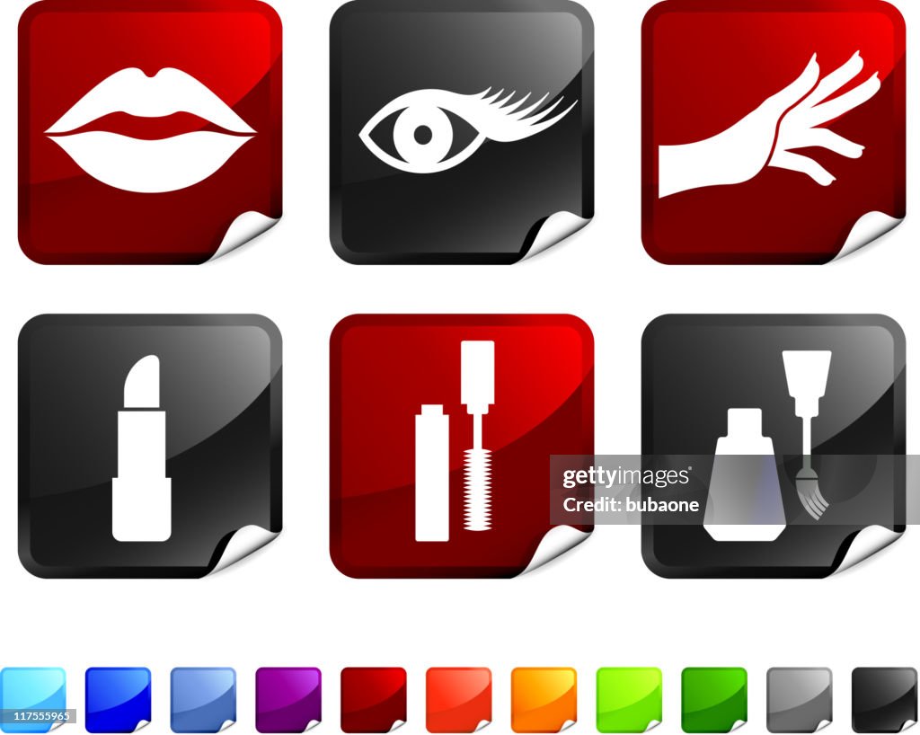 Cosmetics and makeup royalty free vector icon set stickers