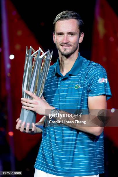 Daniil Medvedev of Russia with the trophy during the Award Ceremony after winning the Men's Singles final match against Alexander Zverev of Germany...