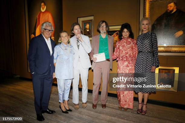 Patrizio Bertelli, Miuccia Prada, Wes Anderson, Jarvis Cocker, Juman Malouf and Nicole Kidman attend the Private Opening of 'Il Sarcofago di...