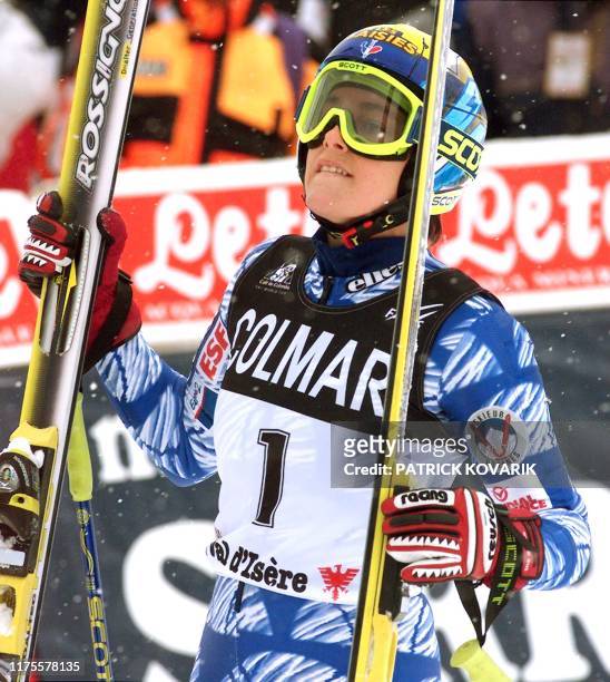 La Française Leila Piccard termine avec un temps de 2.18.62, le 11 décembre, lors du slalom géant de Val d'Isère, comptant pour la coupe du monde...