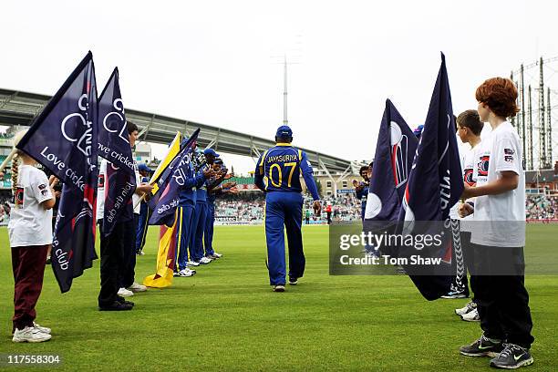 Sanath Jayasuriya of Sri Lanka enters the pitch for what will be his final game ahead of the first Natwest One Day International between England and...