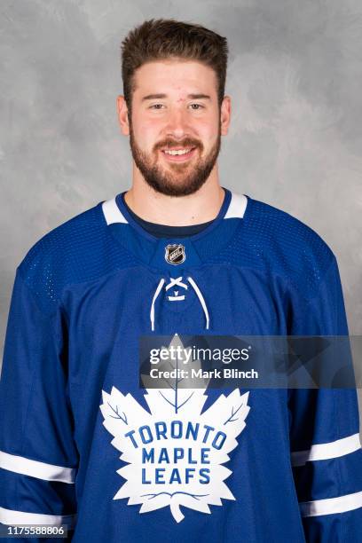 Frederik Gauthier of the Toronto Maple Leafs poses for his official headshot for the 2019-2020 season on September 12, 2019 at Ford Performance...