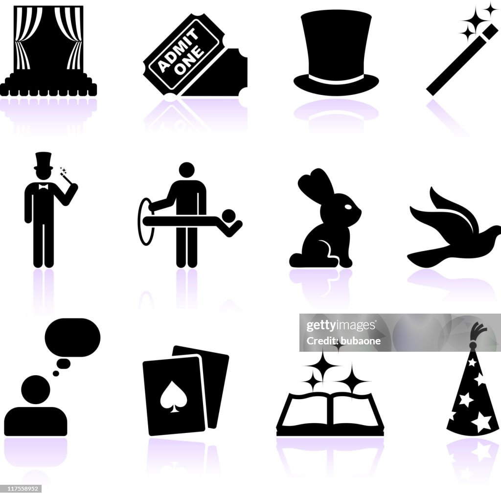 Magic black and white royalty free vector icon set