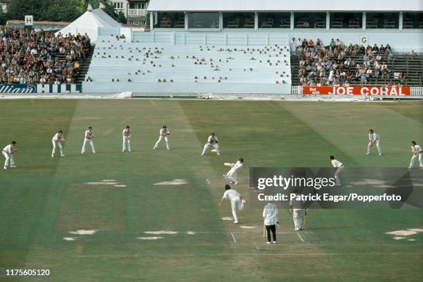England batsman Keith Fletcher ducks a bouncer from Dennis Lillee of Australia during the 1st Test match between England and Australia at Edgbaston,...