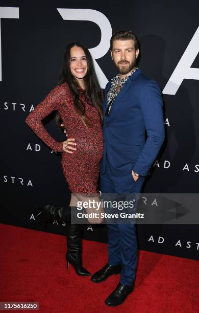 Chelsea Tyler and Jon Foster attend the premiere of 20th Century Fox's "Ad Astra" at The Cinerama Dome on September 18, 2019 in Los Angeles,...