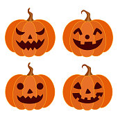 Halloween pumpkins different faces set