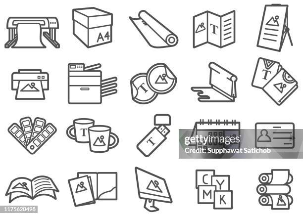 ilustrações de stock, clip art, desenhos animados e ícones de print shop line icons set - graphic print