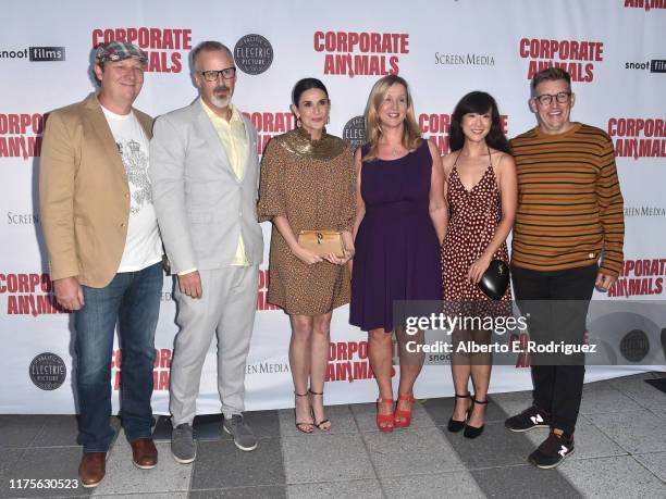 Dan Bakkedahl, Sam Bain, Demi Moore, Wendy Meredith, Jennifer Kim, and Mike Falbo attend the L.A. Premiere of Screen Media's "Corporate Animals" at...